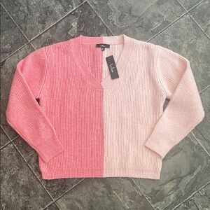 ⭐️NWT LULUS Two-Tone Pink V-Neck Preppy Balletcore Coquette Cottagecore Sweater